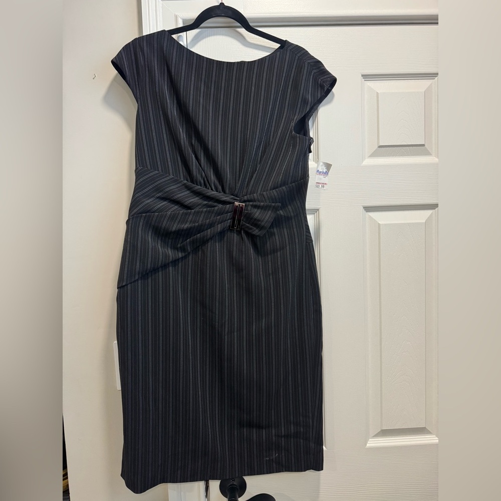 Anne Klein Black Pinstripe Midi Dress